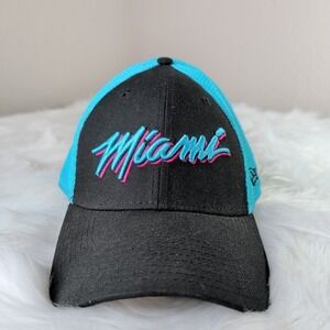 Miami Heat Hat Cap Fitted Adult Large- XL Black Blue Basketball South Beach Mens